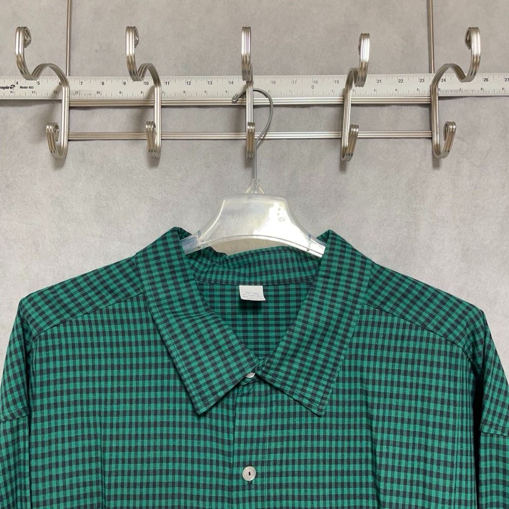 Men's Shirt 5XLT‎ 5XL Tall Green Gingham Check Linen Button Up Academia Vacation